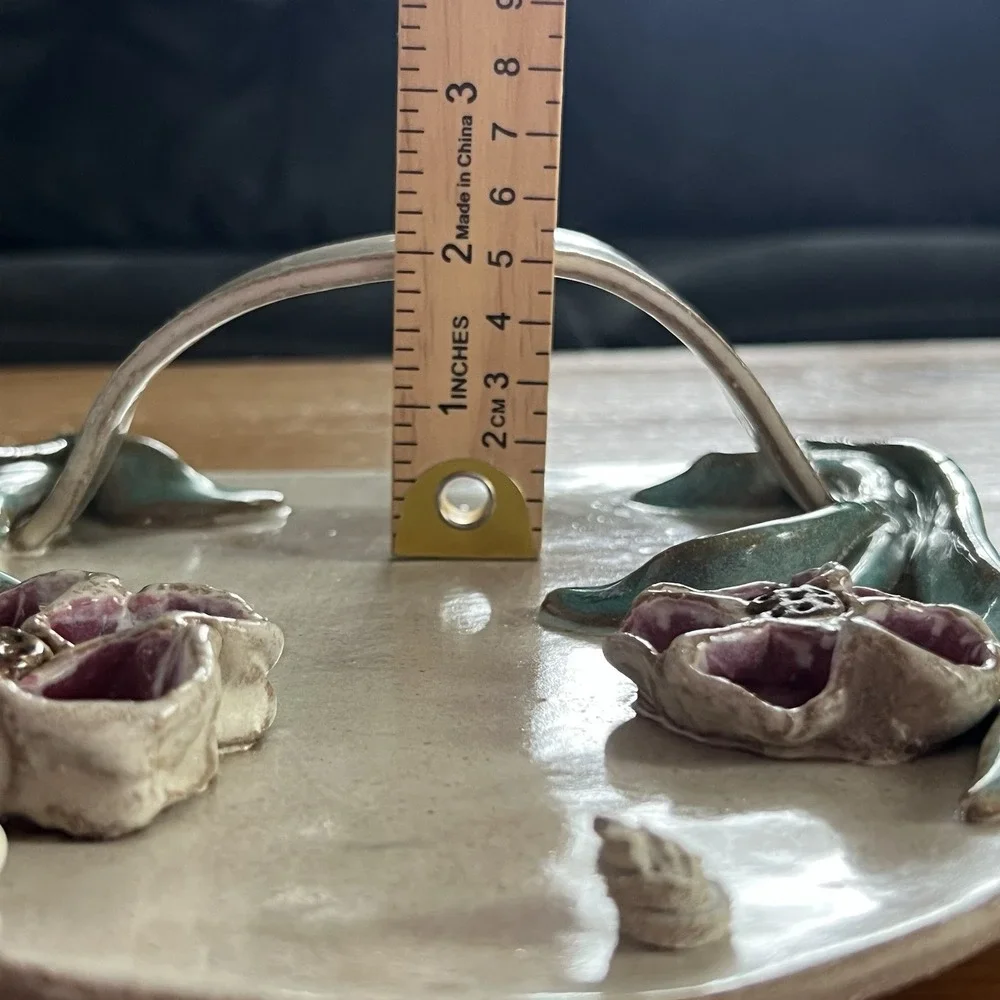 Handmade Studio Clay Art Wall Towel Holder 3D Floral Rack Rustic Artist Signed